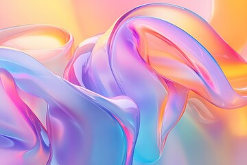 Poster - Abstract iridescent flowing shape with vibrant colors blending into a soft background