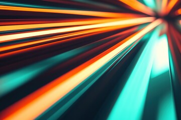 Fototapete - Abstract Light Trails: Dynamic composition with orange and teal streaks in motion