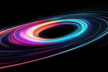 Poster - colorful light streaks create an elliptical design against a black background