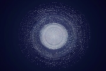 Fototapete - Circular data visualization with concentric rings of light against a dark blue background