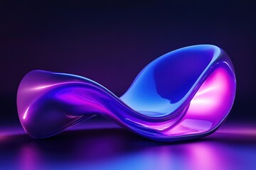 Poster - abstract iridescent wave form with blue and purple colors futuristic shape