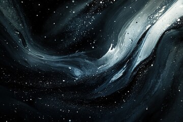 Poster - Abstract swirling paint reminiscent of a cosmic galaxy with scattered stars and dark depth