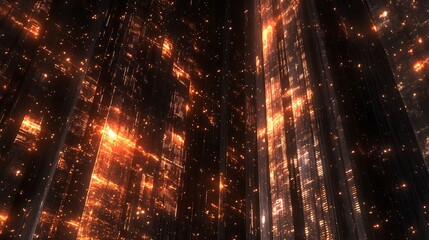 Poster - Fiery, futuristic cityscape with glowing structures