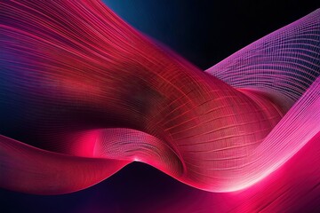 Poster - abstract flowing waves of pink and red light on a dark backdrop artistic backdrop