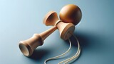 Traditional kendama toy mockup with lacquered tama and wooden body, no branding, isolated for styling