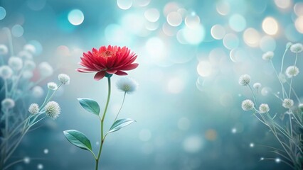 Wall Mural - A Single Crimson Bloom in a Dreamlike Field of Soft White Flowers