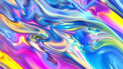 Poster - Vibrant and Colorful Abstract Background with Glossy Texture and Swirling Patterns of Blue, Pink, and Yellow, Creating Fluid Design that Evokes Energy and Creativity.