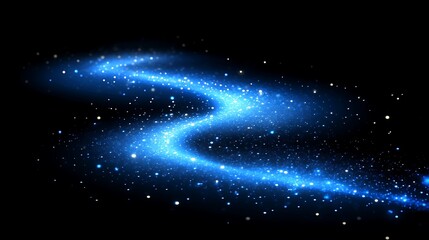 Wall Mural - glowing blue light trail on black background.
