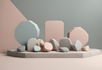 Aufkleber - geometric display podium 3d stone rendering pastel shape showcase mockup minimalist background rock design fashion floor three-dimensional modern show perspective object illustration concept wall