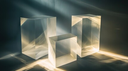 Poster - Three translucent cubes illuminated by dramatic light rays.