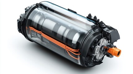 Aufkleber - Transparent cylindrical electric motor with internal components visible.