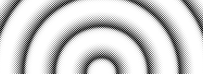 Poster - Halftone arch background. Radial comic semi circle wallpaper. Black and white dotted arc gradient. Fading rough dot hemisphere concept. Grungy pop art gradation backdrop. Vector template