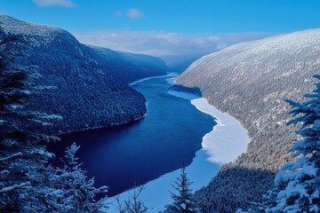 Wall Mural - lake surrounded by snowy trees