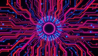 Poster - Neon Circuitry Bold neon lines forming complex circuitry shapes, bringing a retro futuristic vibe to digital art.