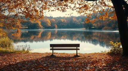 Wall Mural - lake side wooden bench
