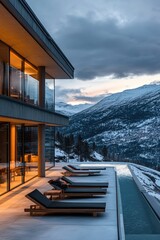 Wall Mural - snowy slope lounge chairs