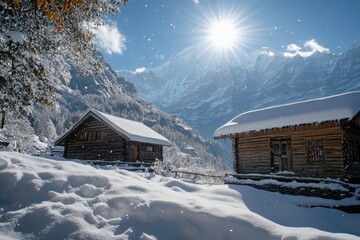 Wall Mural - mountain cabin in snow