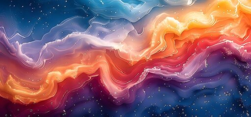 Poster - Abstract Wave Background with Gradient Colors in Blue Orange and Pink with Digital Art Style