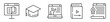 © Frank - Conjunto de iconos de educación online. Aprendizaje virtual, formación a distancia y certificación digital. Libro en pantalla, birrete, clase virtual, contenido multimedia, diploma en línea