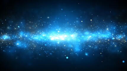 glowing blue nebula with bright center and scattered stars.