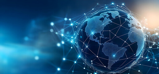 Poster - A stunning visualization of a connected globe showcasing digital networking and global communication in a futuristic style.