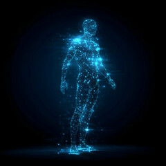 Poster - A futuristic digital avatar formed by glowing data points, showcasing innovation and technology integration in a modern context.