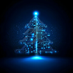 Poster - A futuristic Christmas tree made of glowing circuits, perfect for holiday and technology-themed designs.