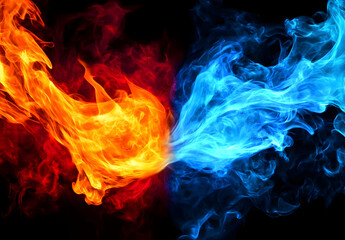Poster - A captivating depiction of fire and ice swirling together, showcasing the contrast between heat and cold in a dynamic visual.