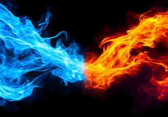 Poster - Dynamic visual of blue and orange flames clashing, symbolizing contrast, energy, and elemental forces in a striking composition.