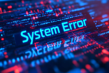 Poster - A vivid representation of a system error message with blue and red digital textures, symbolizing technology and software issues.