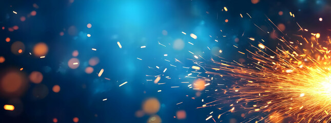 Poster - Vibrant sparks and bright bursts of light against a blue backdrop, creating a dynamic and energetic atmosphere for creativity.