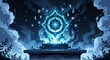 © Earl - A magical amulet surrounded by mist and glowing runes floating in the air above an altar anime cartoon style illustration artwork design background