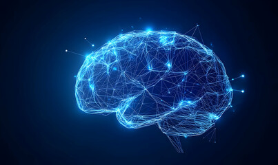 Poster - A futuristic digital brain representation connected by glowing nodes, symbolizing artificial intelligence and neural networks.