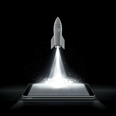 Poster - A sleek rocket launching from a smartphone, symbolizing innovation and futuristic technology in a digital world.