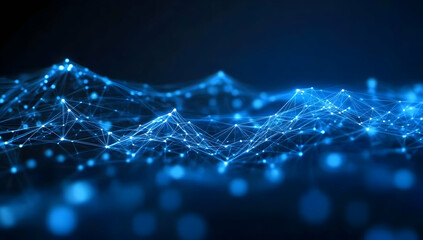 Poster - An abstract representation of data connectivity with vibrant blue lines and dots, symbolizing digital networks and advanced technology.
