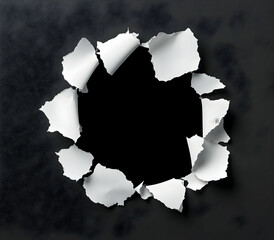 Poster - A torn paper hole revealing a black background, perfect for creative design, highlighting contrast and negative space.
