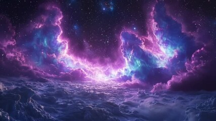 Wall Mural - Celestial Landscape: Purple Nebula Over Frozen, Icy Plains