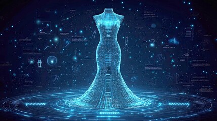 Poster - Digital Fashion: Futuristic Dress Design in a Glowing, Cyberspace Setting