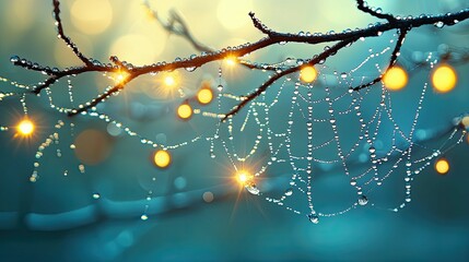 Enchanted Dewdrops: A Spiderweb's Magical Embrace at Dawn