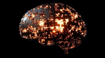 Poster - Digital Brain Concept Illuminated With Puzzle Pieces Showcasing Complexity and Creativity in Thought Processes