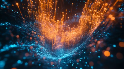 Poster - Colorful Abstract Particles Burst Through a Dynamic Digital Landscape Representing Energy and Motion
