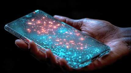 Poster - Futuristic Mobile Phone with Glowing Screen: A Digital Innovation Concept