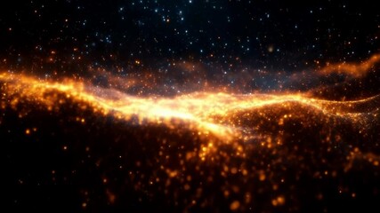 Wall Mural - Abstract Glowing Particle Waves in Dark Space, Orange and Blue Hues