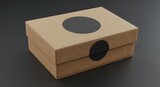 Cardboard Box Mockup with Black Circles on Dark Background