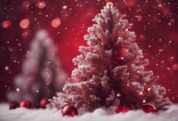 Wall Mural - red snowy background graphic card christmas tree artwork design illustration greeting festive presen