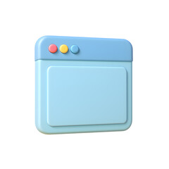 Poster - 3D web browser window icon with control buttons, symbolizing online platform or internet access, isolated on transparent PNG.
