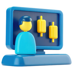 Poster - Economy Clipart person observing market data screen, featuring colorful candlestick charts, conveys sense of analysis