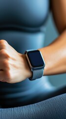 Poster - close-up of modern smartwatch on athlete's wrist during workout