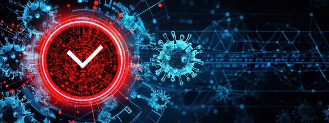 Poster - digital verification concept with virus and technology elements
