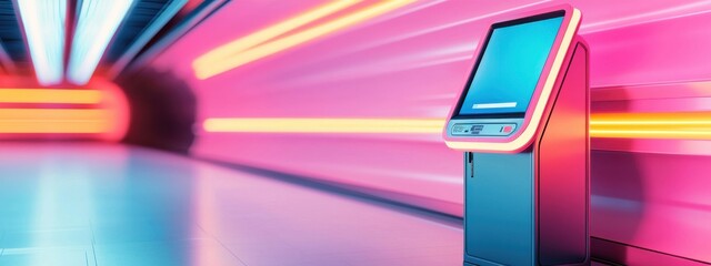 Poster - modern self-service kiosk in futuristic neon subway environment